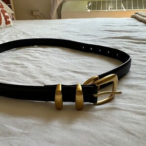 Aritzia Black Leather Belt with Brass Details
